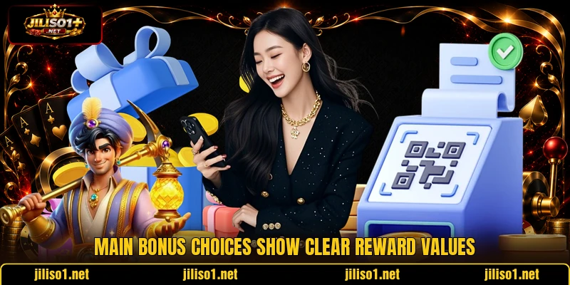 Main bonus choices show clear reward values