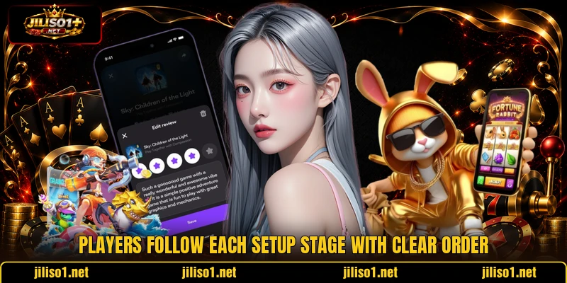 Players follow each setup stage with clear order